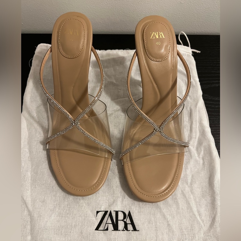 Zara vinyl rhinestone mules